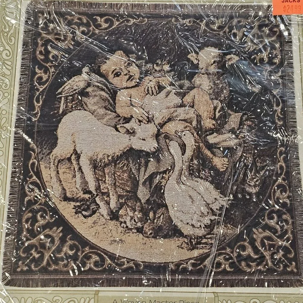 VTG 90s American Weavers Christmas Nativity Baby Jesus Tapestry Throw Blanket‎